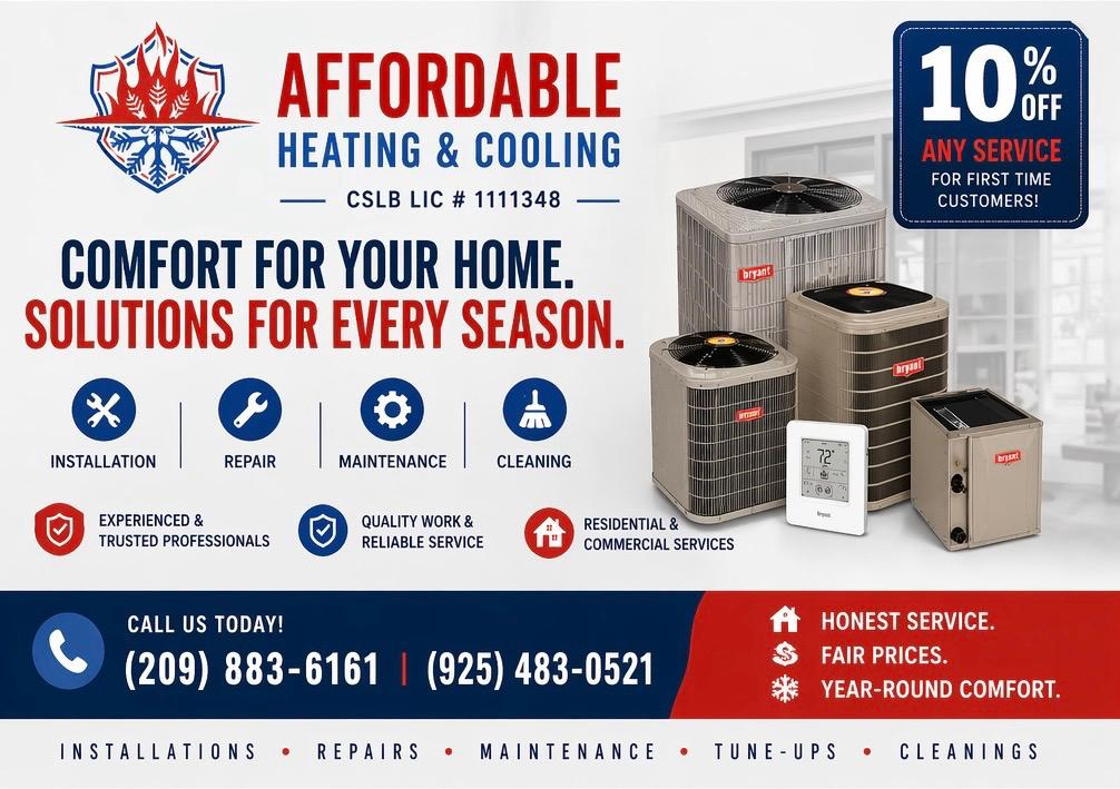 Affordable Heating & Cooling service information flyer