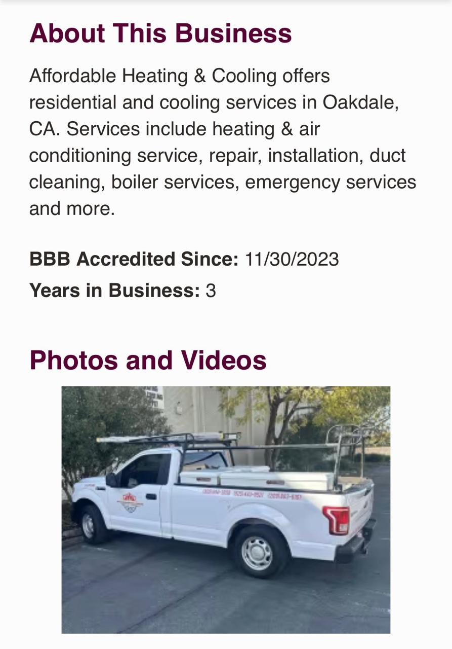 Affordable Heating and Cooling service truck